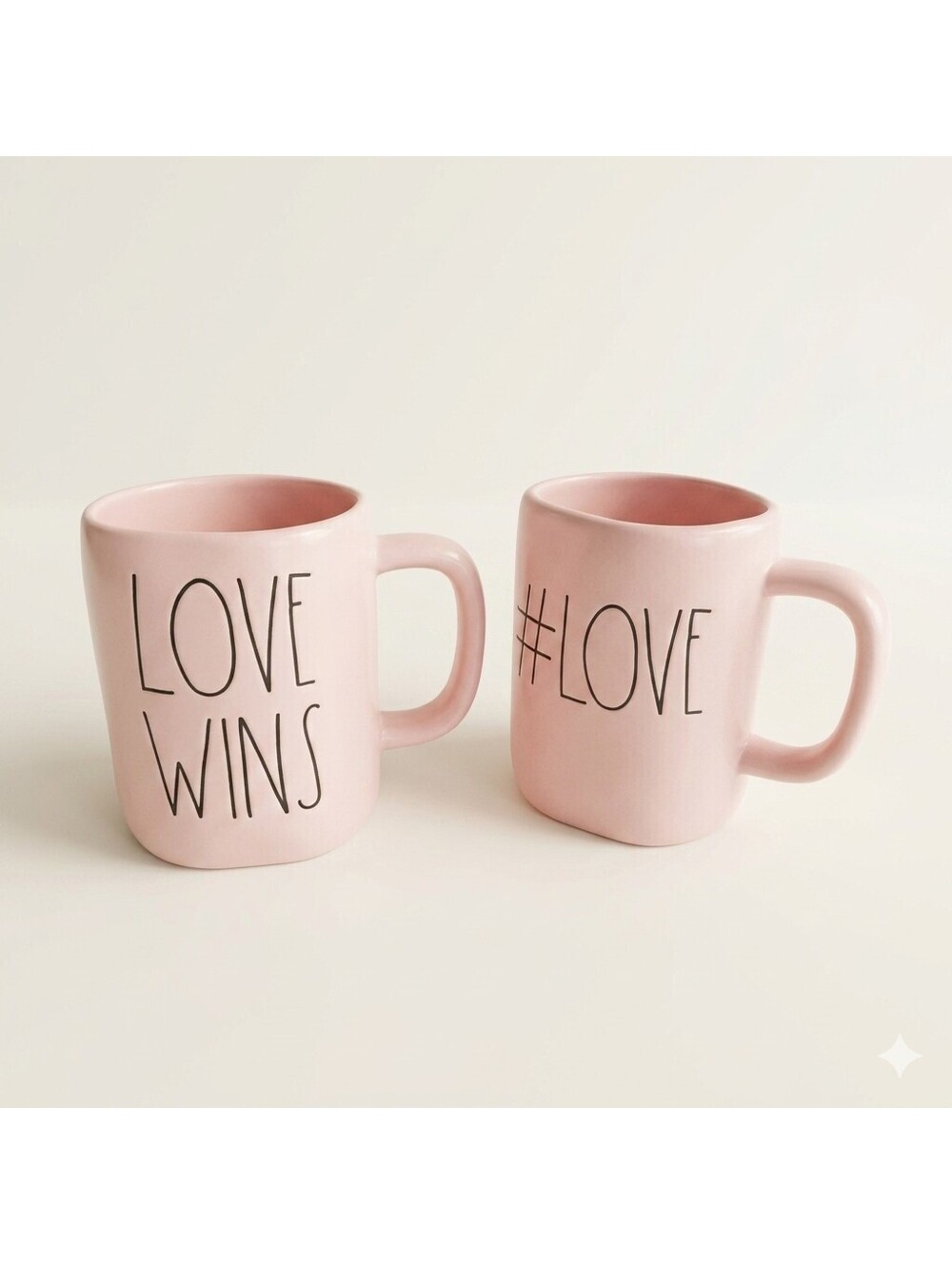 Rae Dunn Artisan Collection Pink Ceramic Mugs Set of 2 - LOVE WINS and #LOVE